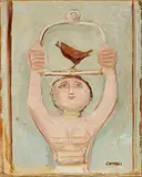 Massimo Campigli, Donna con gabbietta, 1948, oil on canvas