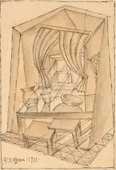 Fortunato Depero, Interno, 1922, pencil and inchiostro on paper