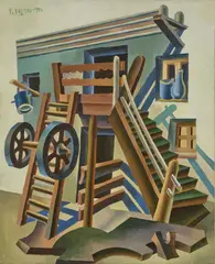 Fortunato Depero, Paesaggio rustico (Prospettiva rurale), 1944, oil on panel