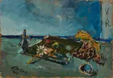 Filippo de Pisis, Natura morta in blu, 1942, oil on cardboard