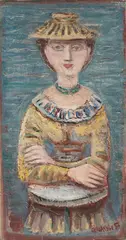 Massimo Campigli, Donna al tavolino, 1956, oil on canvas