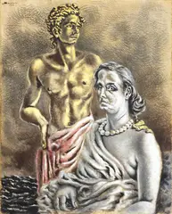 Alberto Savinio, Il sole e la luna, 1951, tempera and charcoal on faesite