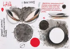 Fabrizio Plessi, Lava Black Circles, 2008, mixed media on paper applicata on panel