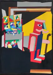 Ugo Nespolo, L'omino coi baffi, acrylic on legno
