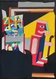 Ugo Nespolo, L'omino coi baffi, acrylic on legno