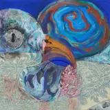 Bruno Ceccobelli, Curioso corno, collage and mixed media on panel