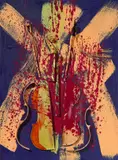Arman, Senza titolo, 2004, violino sezionato and acrylic on canvas tesa on panel