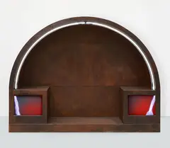 Fabrizio Plessi, Arco Liquido, 2003, Scultura in metallo e monitor