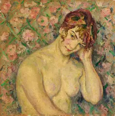 Alfredo Müller, Cuscino a fiori, 1918, oil on panel parchettata