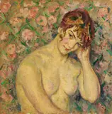 Alfredo Müller, Cuscino a fiori, 1918, oil on panel parchettata