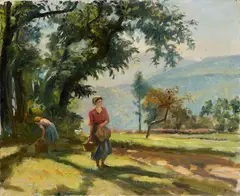 La raccolta delle castagne a Cireglio by Giuseppe Magni, oil on canvas, offered Oct 2025
