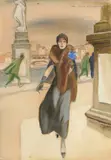 Marcello Dudovich, Sul Ponte Santa Trinita a Firenze, mixed media on paper applicata on faesite