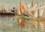 Giovanni Lomi, Vele in porto, oil on canvas board