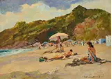 Carlo Domenici, Lido, oil on faesite