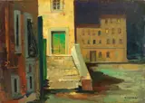 Renato Natali, Livorno di sera, oil on compensato