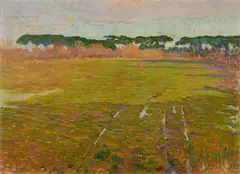 Campagna pisana by Luigi Gioli, 1914, oil on canvas applicata on cardboard, offered Oct 2025