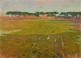 Luigi Gioli, Campagna pisana, 1914, oil on canvas applicata on cardboard