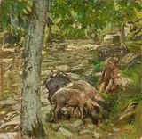 Cesare Ciani, La guardiana, oil on cardboard