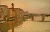 Carlo Passigli, Ponte Santa Trinita, oil on tavoletta