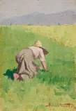 Sul campo by Angiolo Tommasi, oil on tavoletta, offered Oct 2025