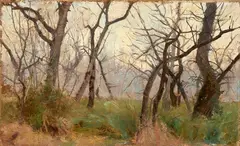Bosco by Eugenio Cecconi, oil on cardboard, offered Oct 2025