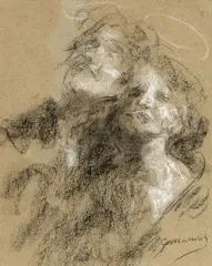 La coppia by Antonio Mancini, pastel on paper, offered Oct 2025