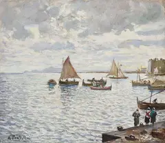 Marina by Attilio Pratella, tempera on card, offered Oct 2025
