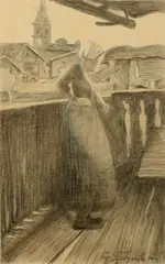 Giovanni Segantini, Sul balcone, 1892, matite on paper