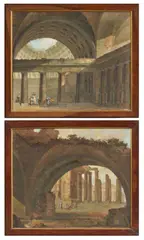Felice Giani, «Rovine e templi» e «Interno di un tempio», tempera on canvas