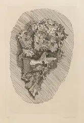Fiori in un cornetto su fondo ovoidale by Giorgio Morandi, 1929, etching on rame, offered May 2025
