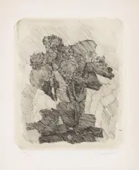 Gerani dentro un bicchiere by Giorgio Morandi, 1930, etching on paper India incollata, offered May 2025