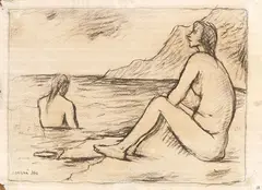 Donne al mare by Carlo Carrà, 1944, charcoal on paper, offered May 2025