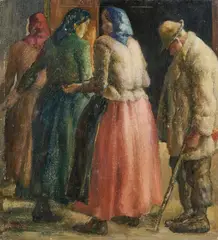Romeo Costetti, Mendicanti e contadini, oil on panel