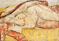 Fausto Pirandello, Sonno sul fianco (Nudo riverso), 1953, oil on cardboard