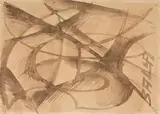 Giacomo Balla, Linea di velocità + paesaggio, 1913, inchiostro acquerellato on paper da pane m