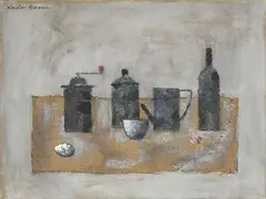 Xavier Bueno, Natura morta, 1966, oil on canvas a collage