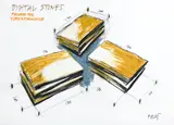 Fabrizio Plessi, Digital Stones - Progetto per videoinstallazione, mixed media on paper