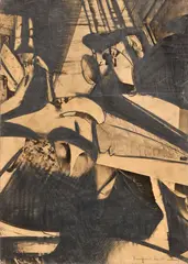 Giuseppe Romagnoni, London Story, 1962, mixed media and collage on paper applicata on canvas