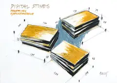 Fabrizio Plessi, Digital Stones - Progetto per videoinstallazione, mixed media on paper