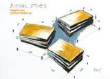 Fabrizio Plessi, Digital Stones - Progetto per videoinstallazione, mixed media on paper