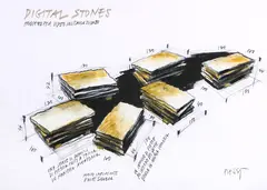 Fabrizio Plessi, Digital Stones - Progetto per videoinstallazione, mixed media on paper