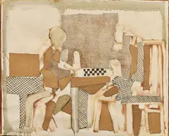 Conrad Marca-Relli, The Players, 1978, mixed media and collage on paper applicata on canvas