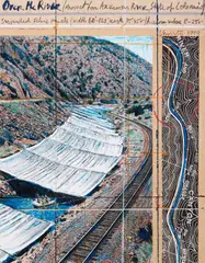 Over the River (Project for Arkansas River, State of Colorado) by Christo, 1999, mixed media on card on telaio, offered May 2025