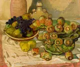 Galileo Chini, Natura morta con fichi d’India, uva e pere, 1931, oil and grafite on compensato