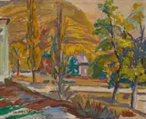 Mario Cavaglieri, Casa sul lago (Peyloubère), tempera on card