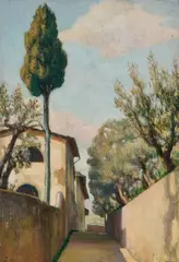 Romeo Costetti, Strada di campagna, oil on panel