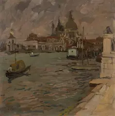 Giuseppe Graziosi, Sera a Venezia, oil on compensato