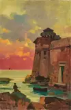 Lazzaretto al tramonto by Renato Natali, oil on canvas, offered Apr 2025