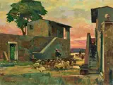 Tramonto, ritorno all'ovile by Renato Natali, oil on compensato, offered Apr 2025
