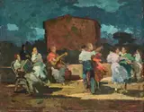 Danza all'aperto by Renato Natali, oil on compensato, offered Apr 2025